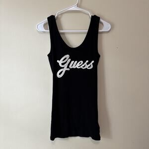 black rhinestone guess logo tank top y2k style